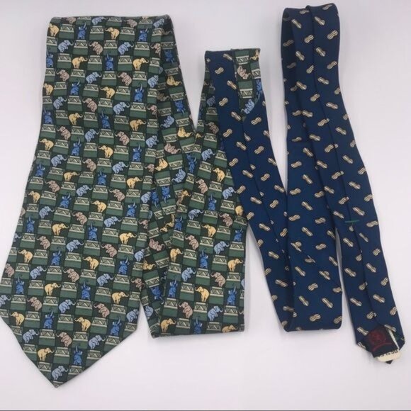 Tommy Hilfiger Necktie Tie Circus Elephants Peanuts Green Blue Yellow 58" - Picture 2 of 7